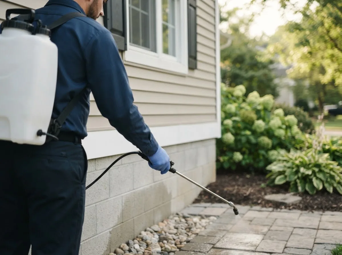 Pest control technician inspecting a home in Weatherford, OK